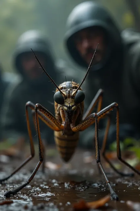 A mosquito napped and tied in front of gangsters in a gudown