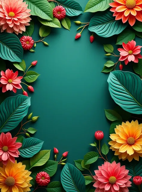 Leaves and flowers background, ultra realistic, high contrast, colorful