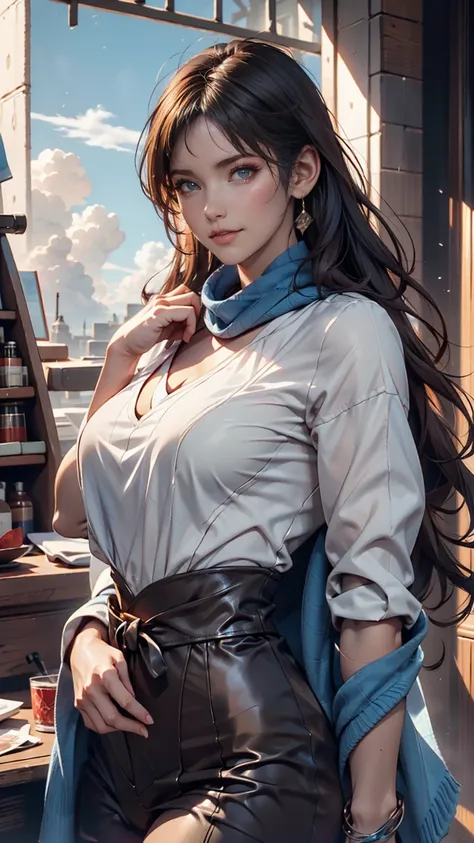 A picture of a woman with a scarf around her neck,  Craig Mullins Alphonse Mucha, Artgerm Craig Mullins, Beautiful character paintings, rhadsとlois van baarle, Artgerm and Atey Ghailan , Charlie Bowwaters rich deep colors, Lostrun 8k, ( ( Mads Berg ) ), art...