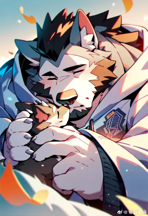 a furry wolf and bull couple kissing cutest, wolf and bull couple, furry muscle wolf short stature, tall muscle bearded bull, SFW, cool wear, high resolution, high quality, masterpiece 