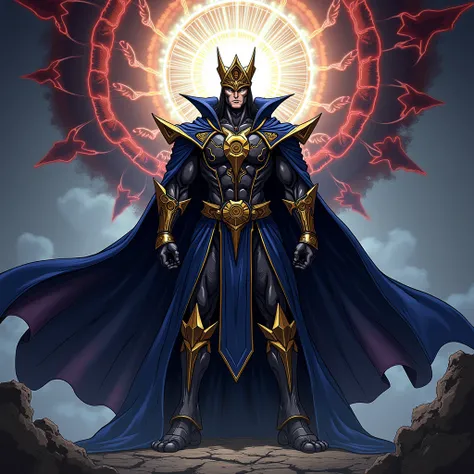 Create me a king that looks dangerous in yugioh manga style 