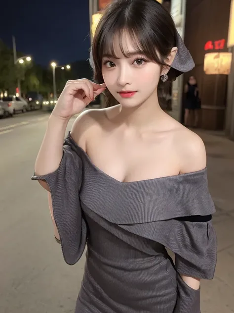 Full body:1.9, Highest quality, shape, Very detailed, finely, High resolution, 8k wallpaper, perfect dynamic shape, Beautiful and beautiful eyes, Body up:1.9,(Outfits are off-shoulder dress:1.9),　Straight hair,Small breasts、Natural Color Lip, Bold sexy pos...