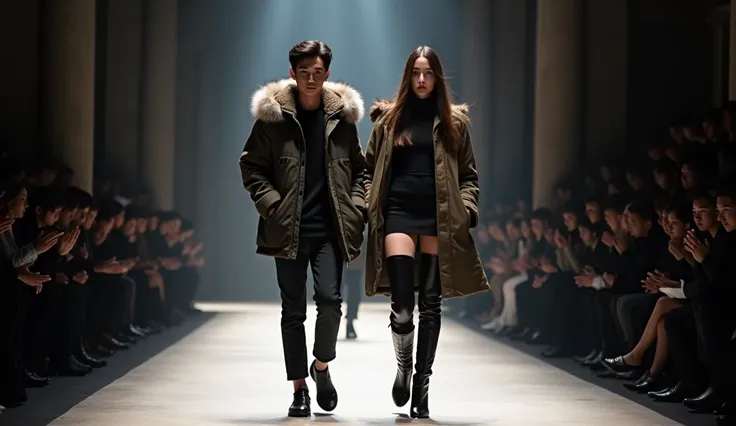  Online Luxury Brand Editorial Shop To create a hero banner image, the .  The website name ONE PICK shows the fashion show Runway ,  On the {x} stage, a Korean male model and a slim and sexy female model are working side by side..   models outerwear is a p...