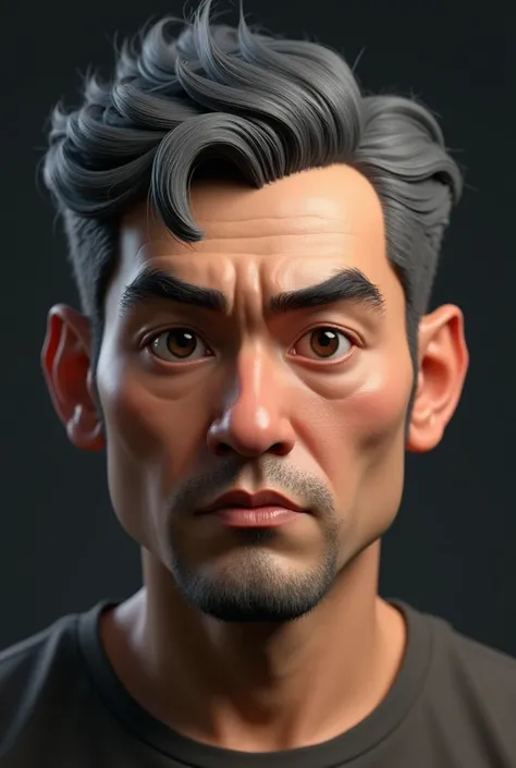 a close up of an VietNam mans face , round nose, dark grey hair, serious mood, character modeling, character model, stylized character, character sculpt, concept art character modeling, male character, with fully detailed faces, animation character, ultra ...