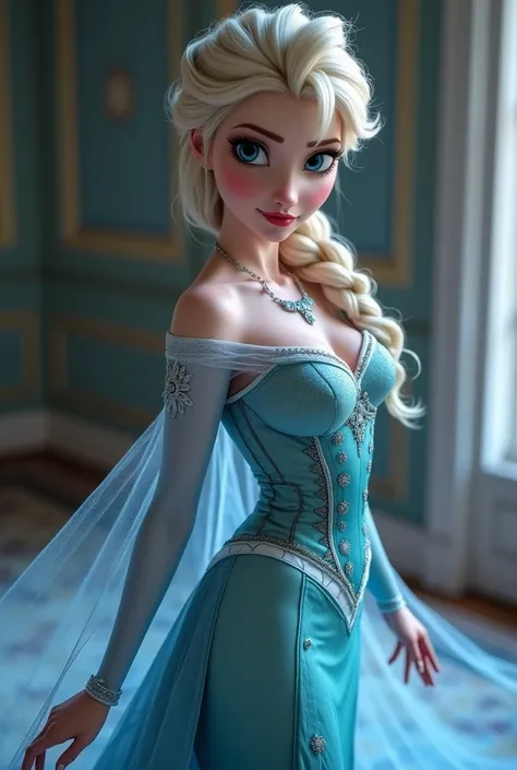 realistic, Elsa from frozen movie, Elsa, real Elsa, Elsa ( masterpiece:1.4,  better quality ), ( intricate details ), 8k desktop wallpaper, ultra Detailed, semi-nude, nude, perfect aureolas, ( pastel colors :1.3), (cord) semi nude,   Underwear and corset, ...