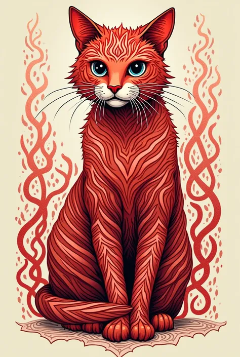 abstractive pattern red colored tattoo cat on empty background with patterns VASILISA LEVART style best quality hyper realistic