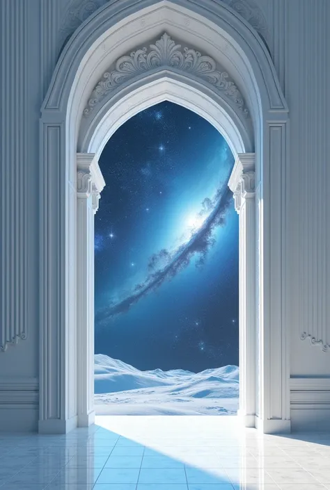 white arched door、On the other side of the door is a galaxy、