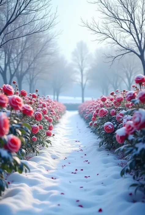 Rose garden under the first snow