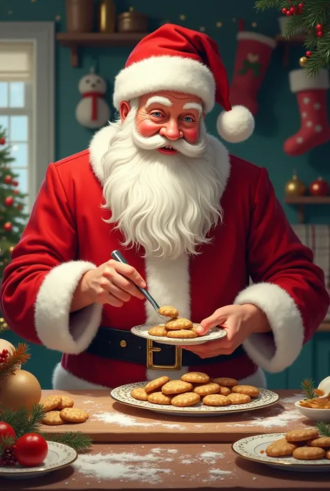 Christmas book cover with Santa Claus, Making Christmas cookie

