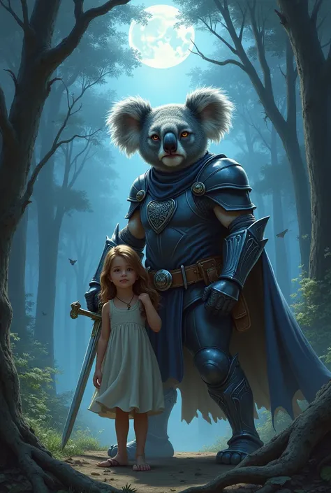 Create a Koala Knight , be strong, that he has a sword and that he protects a girl and that he is based on Disneys MoonKnight
