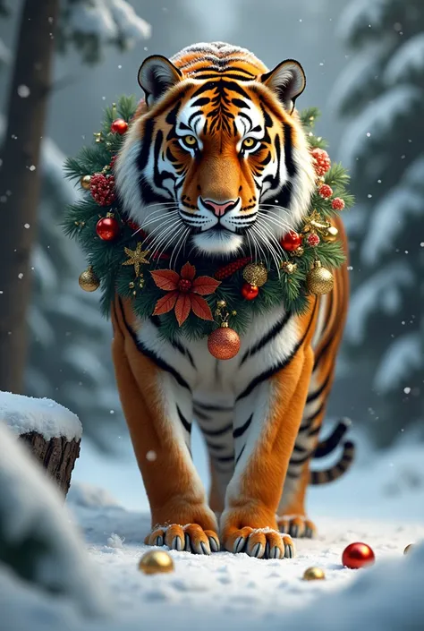 tiger + christmas , ultrarealistic