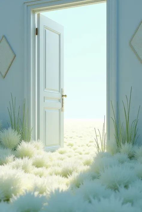 white open door daimond back lush white grass