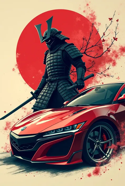 Japanese Car and Samurai Spirit Poster