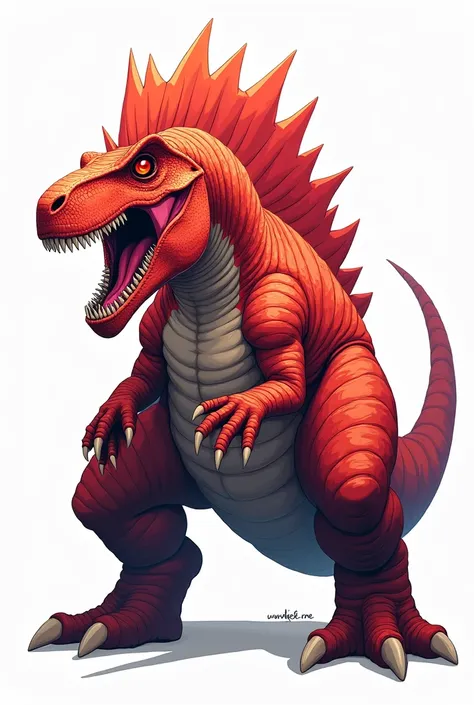   Large, creepy prehistoric normal carnotaurus , red carnotaurus with bright red eyes ,on white canvas  ,2D anime version 