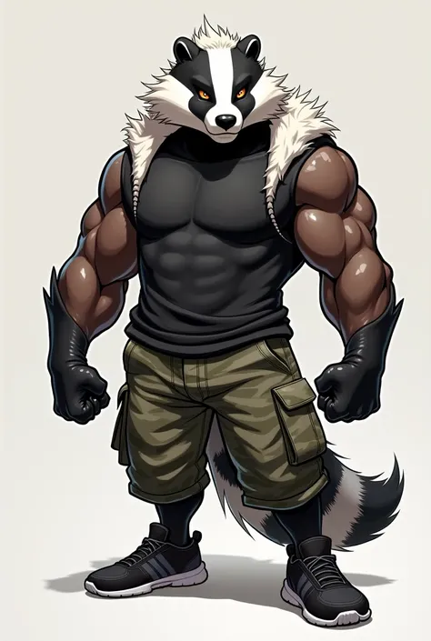 Character Traits:

The character is an anthropomorphic badger with human-like posture and a cool, confident demeanor.
Key features include badger facial markings (black-and-white patterns), a fluffy striped tail, and expressive orange-yellow eyes.
little b...