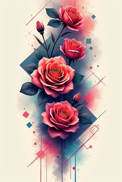 abstractive blurry pattern colored tattoo abstract sketch with roses on empty background with patterns style best quality hyper realistic Watercolor Tattoo Style on empty background without background pendulum shading geometrical lines hight quality detail...