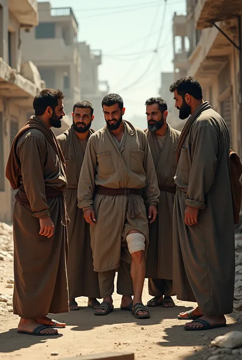 Arab men with a broken leg in gaza 