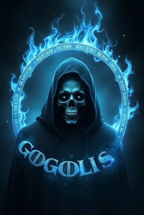 CREATE A CIRCLE LOGO, THEN PUT GHOST FIRE SKULL INSIDE THE CIRLE WITH HOOD AND PUT PROPHECY OUTSIDE IN THE CIRCLE  text GOGOLI