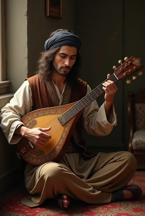  A musician with a traditional Persian lute 

