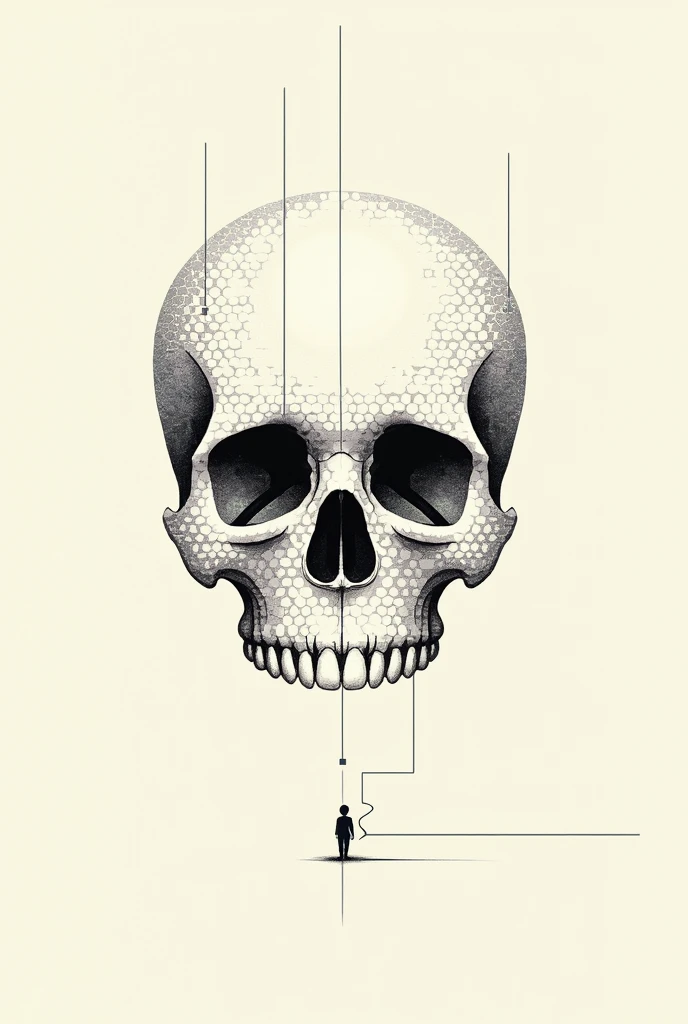 Very easy to trace skull drawn with dots and stripes