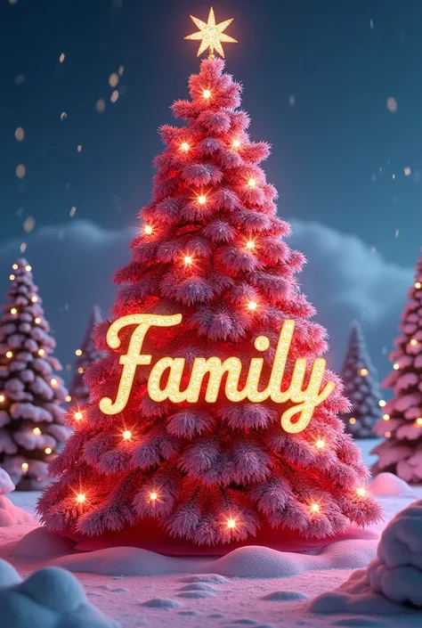 
 3D red and pink Christmas tree  , with gold " FAMILY UH UH   " /  name written in diamonds  .   Includes rubies and diamonds  , CON renos de oro y Santa Claus 

2-Elegant 4D Typography with the name. " UH UH  "   with an elegant crown and fine diamonds w...