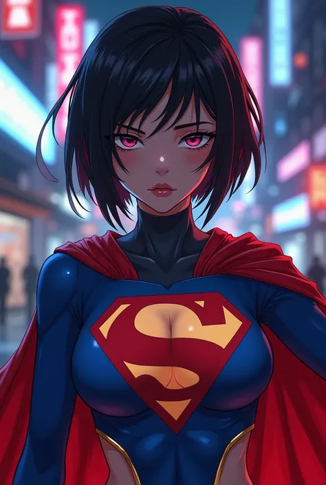 Sexy naked gally (alita battle angel) cabello corto con traje de Supergirl, estiló animé, cyberpunk 