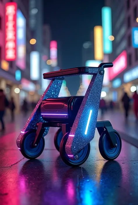 A glitter and fluorescent rollator