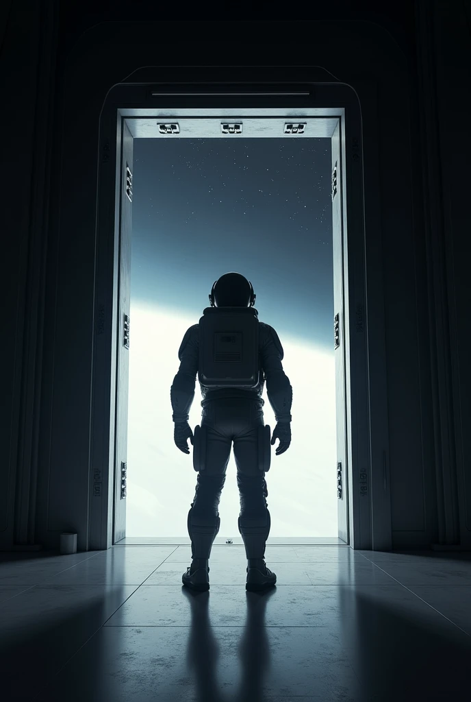 Man standing in front of a door in space