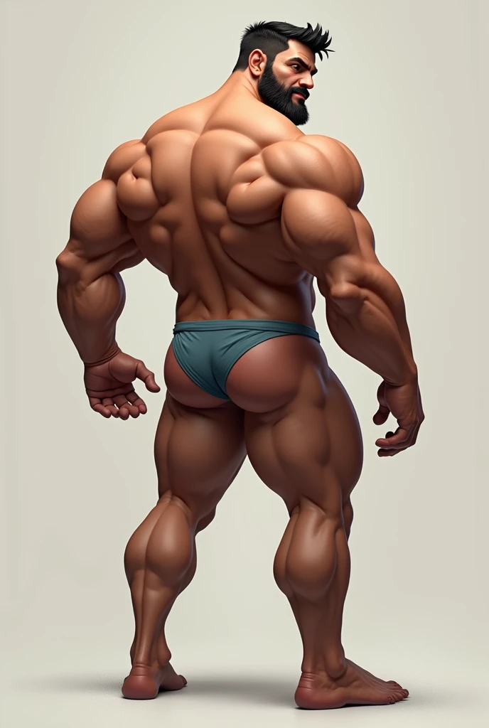 An illustration of a muscular man with a big penis and light hair on the face looking back