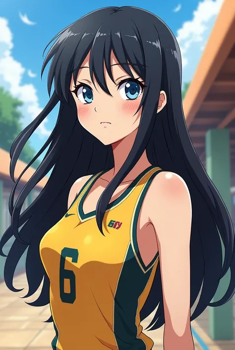 Anime character ,  Kageyama Tobios twin sister ,  short girl with shapely shapes ,  Long Black Hair Blue Eyed Haikyuu Anime, Nekoma Honey 
