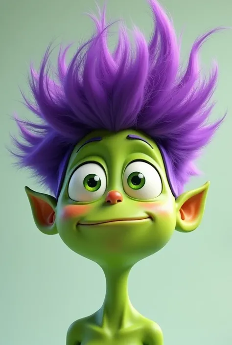 A green cartoon character with purple edgy hair which says wait
Make it only show the face 
Without the tongue thing