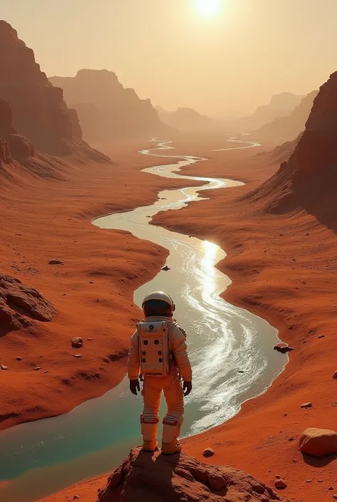 "On Mars, an astronaut stares at a strange river cutting through the red terrain. The water flows backward, revealing moments of the astronaut’s life and potential futures in a surreal, nonlinear pattern. The landscape around them warps as if the fabric of...