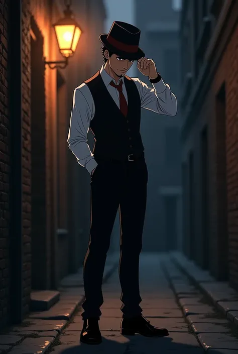 Use anime-like traits

Levi Sinclair, He is a 17-year-old teenager , 1,85m tall and has a robust physique, with a square face, is in a narrow alley .  His face is marked by a goatee and mustache without well-groomed sideburns,  giving him a mature appearan...