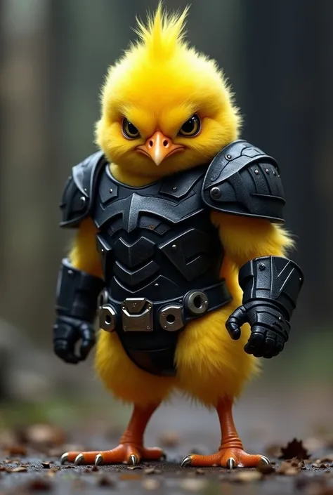 Angry yellow chick in black armor