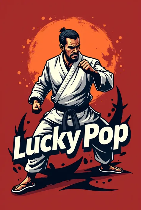 Create a logo for my , Me and a karate gym called Lucky PoP.. red