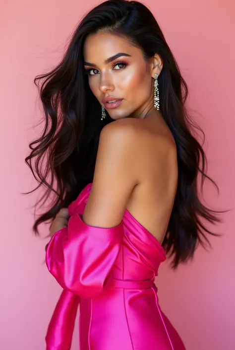 Dania Mendez presenter ,  model and Mexican digital influencer, dressed in a pink dress