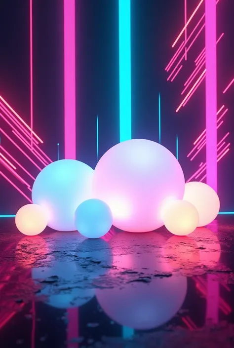 Neon lights in the background, graphical, round lamps in the background