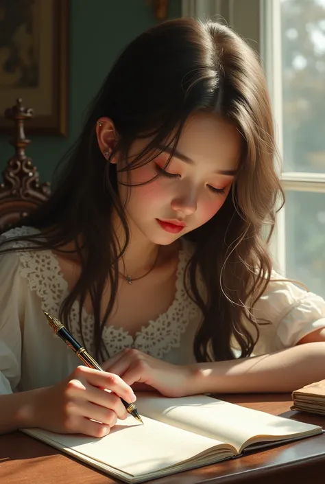 A beautiful girl writing sabriya 