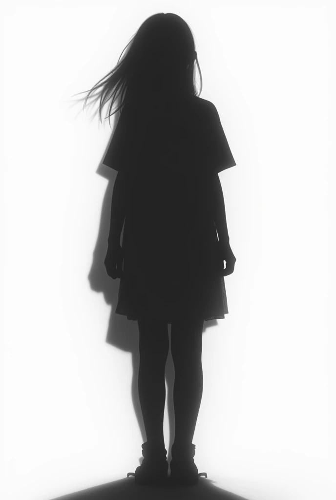 Shadow of a teenage Asian girl looking forward on a white background