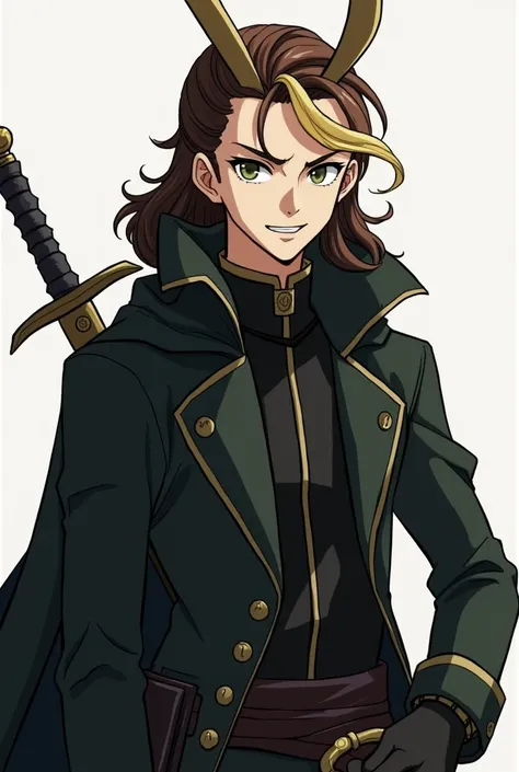 He wears traits similar to the one in the anime Detailed Description : Loki, with 1, 84m tall and a thin body ,  an agile and expressive appearance .  His hair is brown, With a blonde wiggle falling on her forehead next to her bangs that barely cover her f...