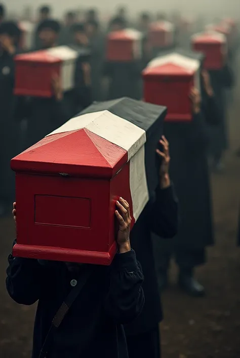 Simple coffins with the tricolor flag of red, white and black are brought by martyrs 