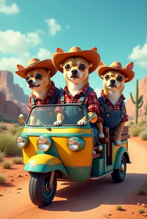 Give me 3 big chihuahua dog costumes with ranch hat for TUC TUC 