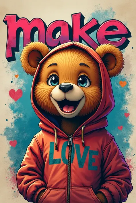 Be unique text with cute funny teddy bear in the hoodie graffiti style write text be unique