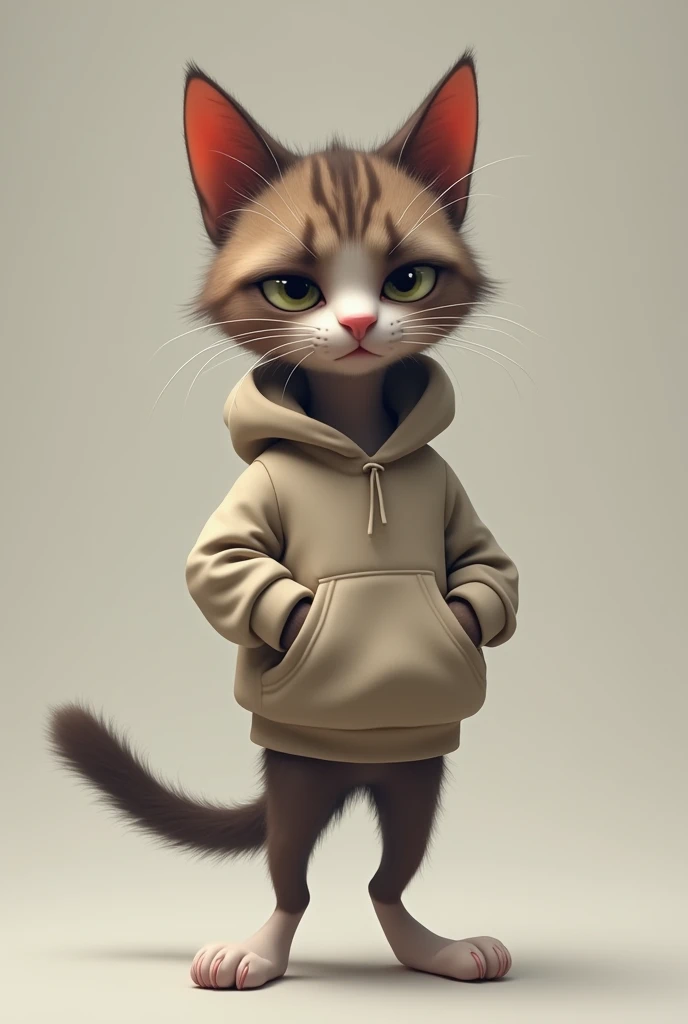 Create a cat character with your hands in your pocket and looking stressed 