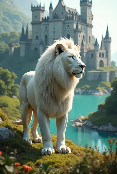 Nature, white lion, big castle