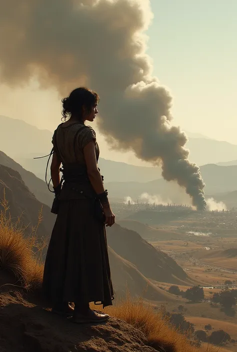  Rosa Cuchillo alone ,  watching the smoke of the fighting from a hill.