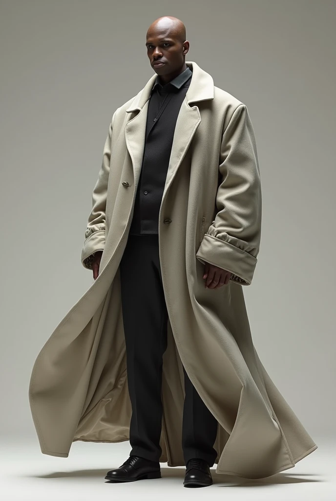 man wearing a large coat down to his shoes and making folds normal 