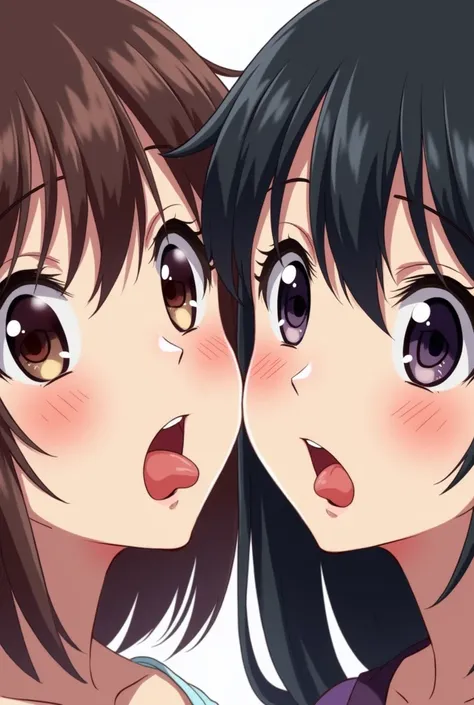 2 girls doing the ahegao face 
Looking at viewer, 