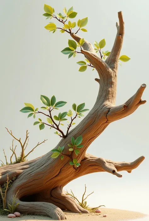 create a cinnamon-colored driftwood branch with leaves, high quality,  detailed , in real form