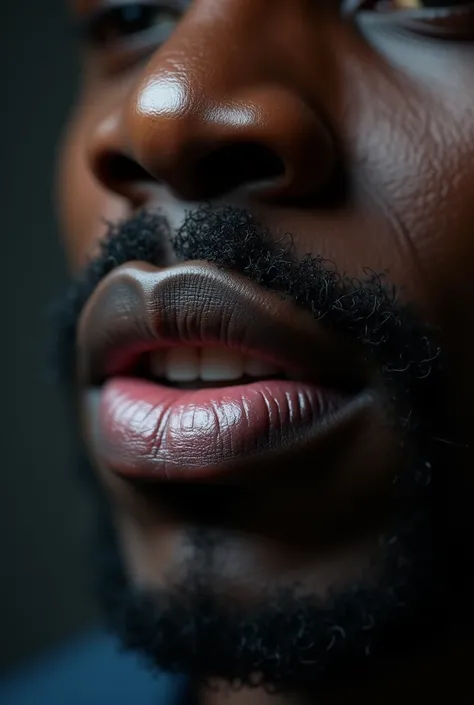 A well-presented close-up of the lips seen from up close by a black man 